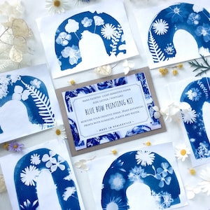 Regenbogen Print , blaue Schleife , Cyanotypie Papier , Kit , DIY , Postkarte