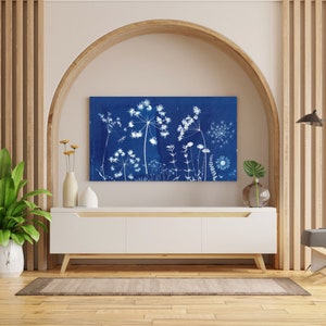 Cyanotype Meadow Art Print: Vintage-Inspired Floral Wall Decor (PDF)