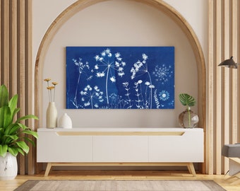 Cyanotype Meadow Art Print: Vintage-Inspired Floral Wall Decor (PDF)