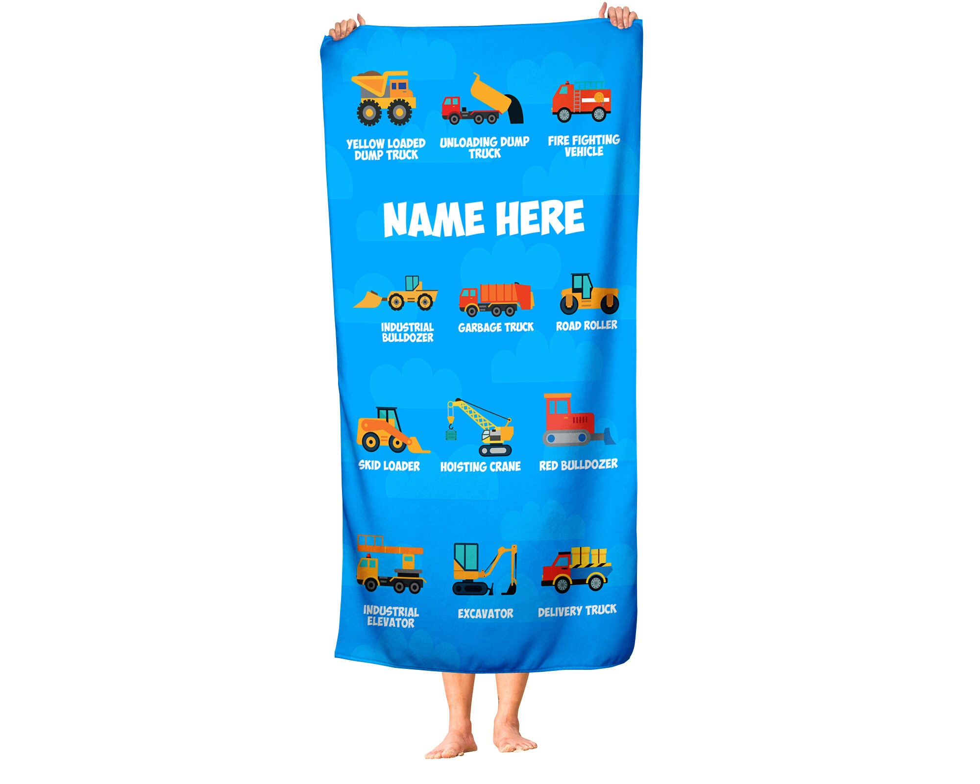 Kids Work Vehicles - Personalized Construction Themed Towel - Customi…