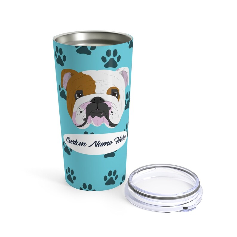 Love My English Bulldog Personalized Custom Stainless Steel Tumbler Travel Mug for Hot Coffee Cold Drinks 20oz with Lid Dishwasher Safe image 1