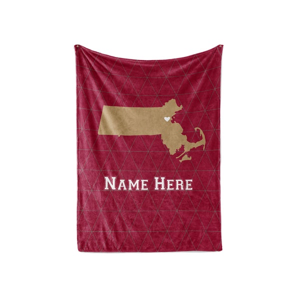 State Pride Series Boston Massachusetts - Personalized Custom Fleece Blankets with Your Family Name -  Football Basketball Edition