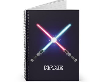 Custom Spiral Notebook for Kids - 6"x8" Personalized Notebooks with Inside Pocket and Ruled Lines -  Lightsaber
