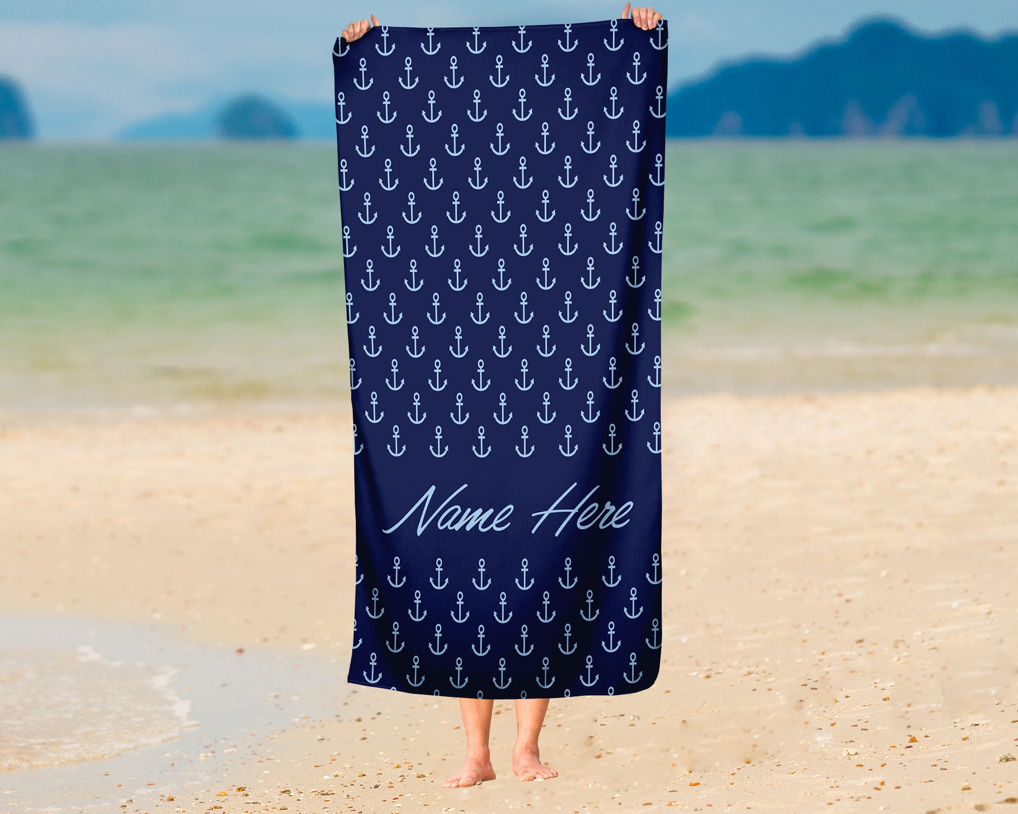 Anchor Pattern Personalized Nautical Theme Towel Customize | Etsy