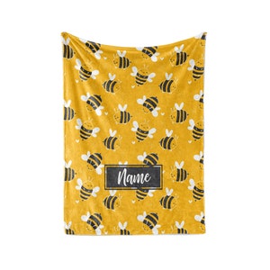 Cute Buzzing Bees - Personalized Custom Fleece and Sherpa Blankets with Your Child's Name - Small Medium and Large Sizes