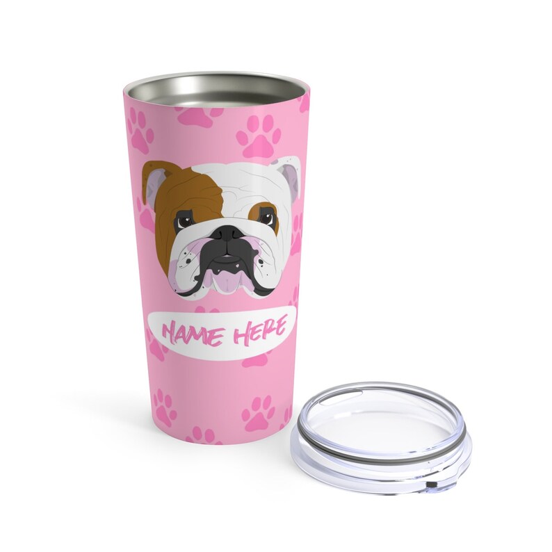 Love My English Bulldog Personalized Custom Stainless Steel Tumbler Travel Mug for Hot Coffee Cold Drinks 20oz with Lid Dishwasher Safe image 4