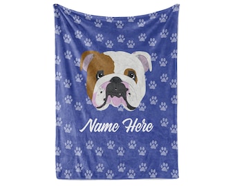 British Bulldog Personalized Custom Fleece and Sherpa Blankets with Your Family or Dog's Name - Great Gifts for Dog Lovers