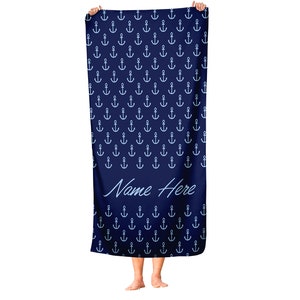 Anchor Pattern - Personalized Nautical Theme Towel - Customize your Beach Pool and Bath Towels for Adults Teens Toddler Baby Boys Girls