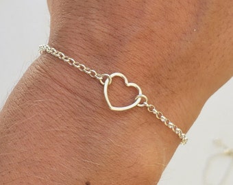 sterling silver heart charm bracelet, bracelet femme, heart charm bracelet, heart tag charm bracelet, best friend bracelets, Gifts sisters