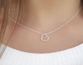 Open Heart Necklace Sterling Silver 925, heart choker, dainty heart pendant, love necklace for her, mother's day gift for Valentine's Day