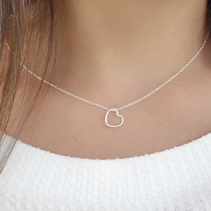 Open Heart Necklace Sterling Silver 925, heart choker, dainty heart pendant, love necklace for her, mother&#39;s day gift for Valentine&#39;s Day