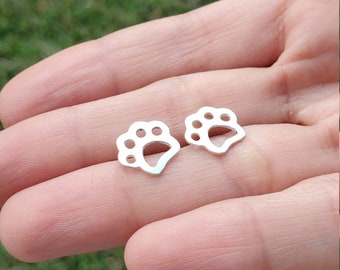 Sterling Silver Paw Print Stud Earrings: Animal Lover Gift