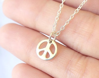 Peace Sign Necklace Sterling Silver, tiny peace symbol necklace, peace charm necklace for women, dainty peace pendant, hippy necklace gift