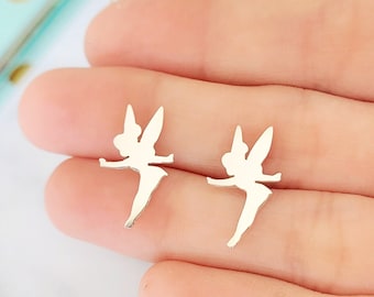 Tinkerbell Earrings Sterling Silver, Fairy earrings, fantasy Disney stud earrings, Peter Pan jewelry, fairy wing earrings christmas gift