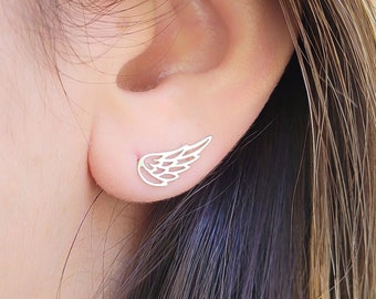 Angel Wing Earrings Sterling Silver, tiny wing ear climber earrings, Dainty Ear Crawler minimalist for women, wings stud bridesmaid gift,