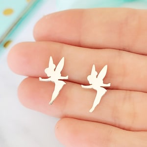 Tinkerbell Earrings Sterling Silver, Fairy earrings, fantasy Disney stud earrings, Peter Pan jewelry, fairy wing earrings christmas gift