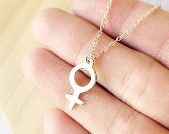 Sterling Silver Female Symbol Necklace: Feminist Venus Charm