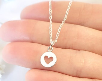 Open Heart Necklace Pendant Sterling Silver 925, Mother's Day Jewelry, dainty love choker for her Wedding Anniversary, valentines day gift