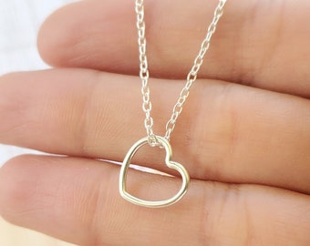 Sterling Silver Tiny Heart Necklace, when calls the heart, Floating open heart choker, dainty love pendant Valentines Day Gift Christmas