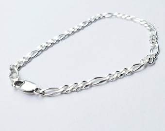 Mens Bracelet Sterling Silver 925, mens silver chain bracelet, valentines day gifts for him, Figaro Bracelet, Father's Day Gift