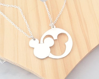 Mickey Mouse Necklace Set Sterling Silver, two Disney family necklace, Disney vacation for couples, mother daughter Gift,