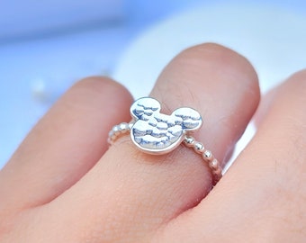 Hammered Mickey Mouse Ring Sterling Silver, Disney world jewelry for women, mickey engagement ring, mama mouse, Disney mother day