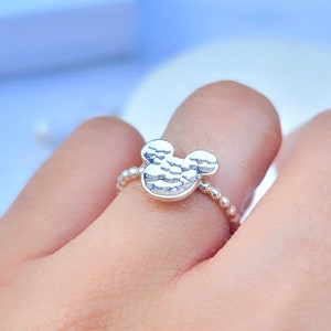 Hammered Mickey Mouse Ring Sterling Silver, Disney world jewelry for women, mickey engagement ring, mama mouse, Disney mother day