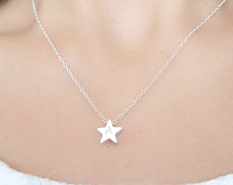 Custom Sterling Silver Initial Star necklace, best friend necklace for 2, bridesmaid gifts, matching couples, unbiological sister birthday