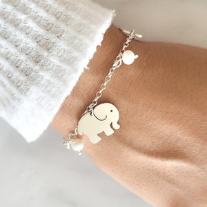 Lucky Elephant Bracelet Sterling silver, elephant jewelry, good luck bracelet, pearl bracelet, elephant gifts for women, mama elephant charm