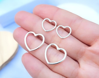 Sterling Silver Tiny Open Heart Earrings, simple dainty heart stud, love everyday earrings for her, wife Anniversary, Christmas gift