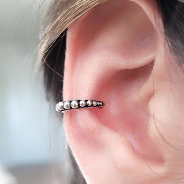 Sterling silver ear cuff no piercing, upper ear earring, mini hoop earrings, ear weights, cartilage conch oxidized hoop, women mens gifts