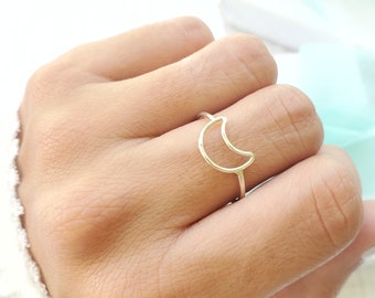 925 Sterling Silver Moon Ring, Cresent Moon Ring, open moon stacking ring, celestial ring, half moon jewelry, Minimalist Ring for women,