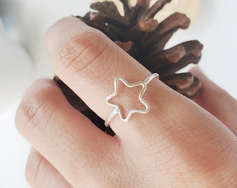 Open Star Ring Sterling Silver, stacking ring celestial star wire rings, midi ring Star Jewelry, Dainty Ring, Minimalist Ring mother's day