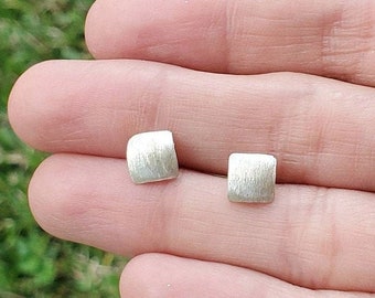 Sterling Silver Square Stud Earrings: Geometric Textured Design