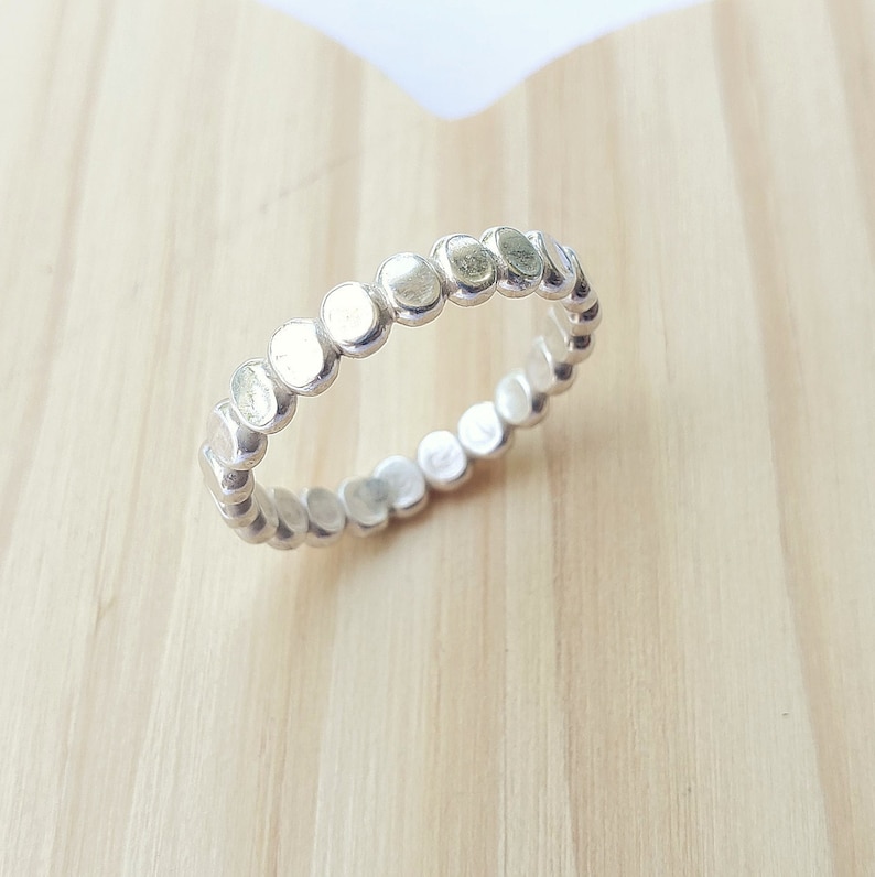 Sterling Silver Ball Ring, stackable rings, dainty ring, ball pattern ring, flat bead ball ring, everyday ring, simple ring, mothers day, image 1