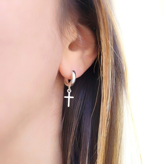 Orecchini A Cerchio In Argento Sterling 925 Con Ciondolo A Croce Removibile: Gioielli Fatti A Mano, Ipoallergenici E Nichel-free, Diametro Cerchio 14mm, In Elegante Scatola Regalo