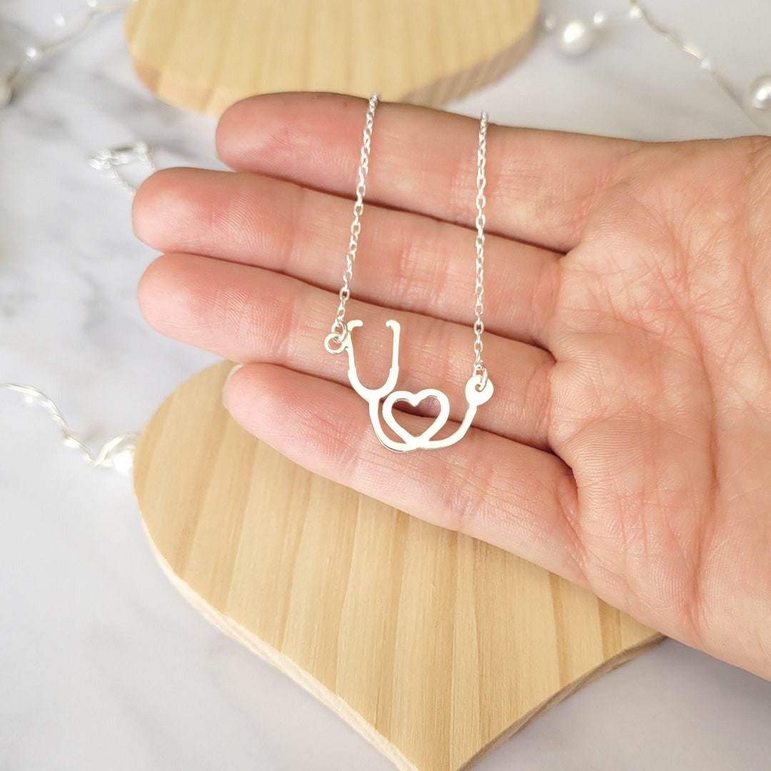 Stethoscope Necklace Sterling Silver, Stethoscope Charm for Nurse
