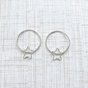 Star Hoops Earrings Sterling Silver 925, tiny hoop earrings, open star ear Hoop earrings with charm, small hoop earrings, celestial earrings