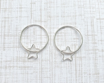 Sterling Silver Star Hoop Earrings: Celestial Charm Hoops