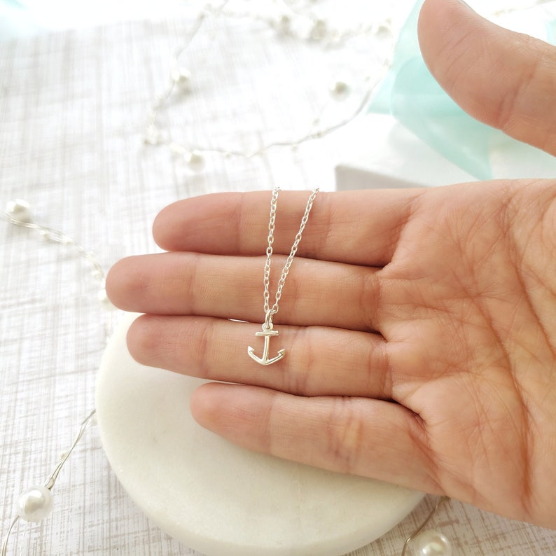 Tiny Anchor necklace Sterling Silver 925, nautical necklace, ocean necklace for women, dainty beach necklace, love surfer necklace jewelry image 2