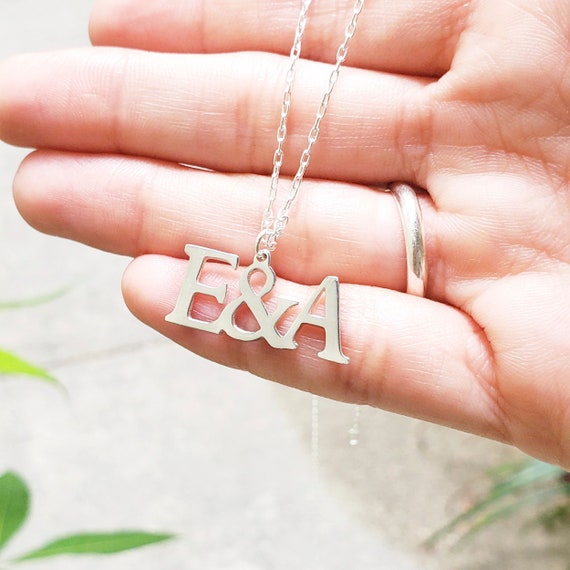 Double Initial Necklace, Silver Two Letter Necklace