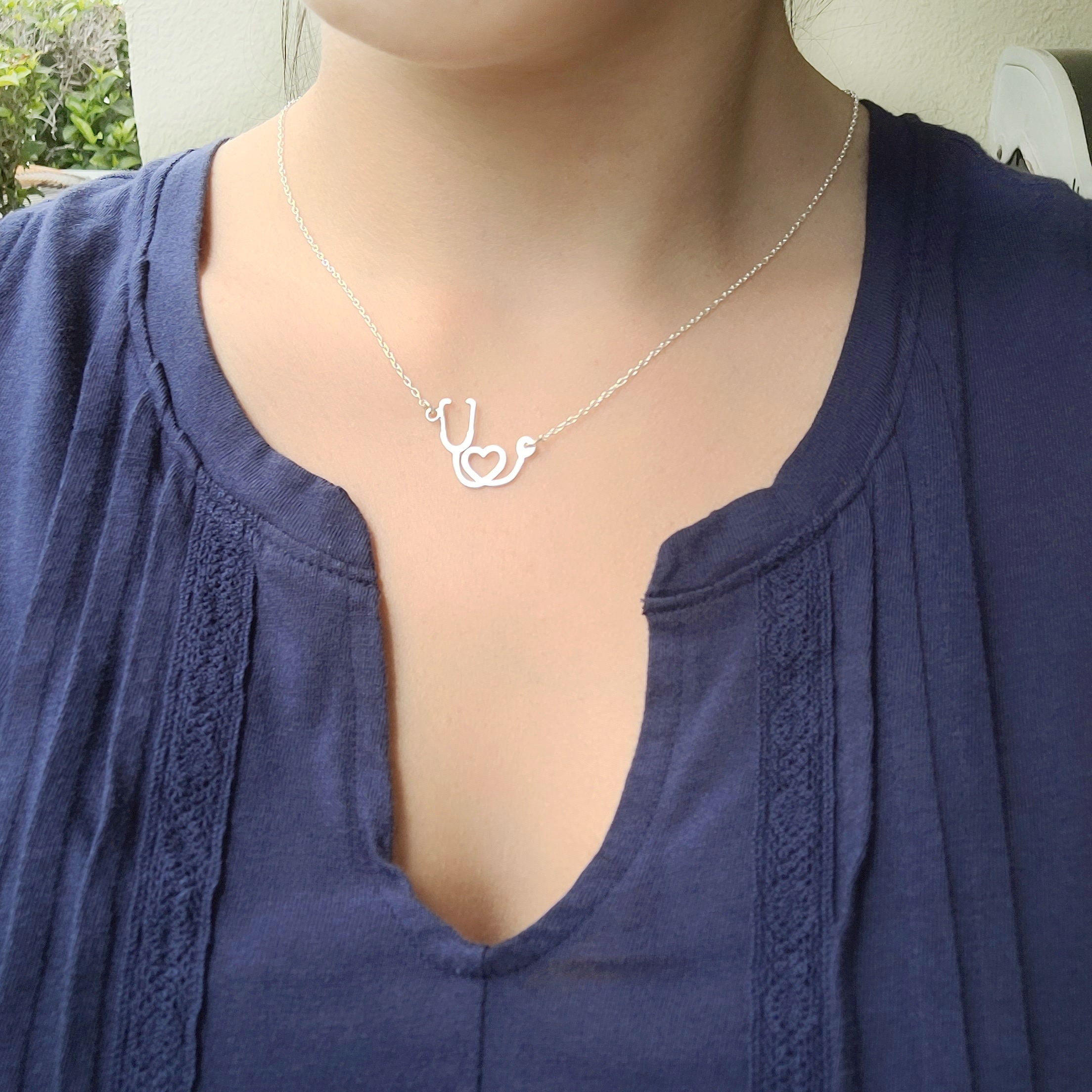Collana Infermiera Con Ciondolo Croce E Stetoscopio - Argento Sterling 925 Catena Regolabile