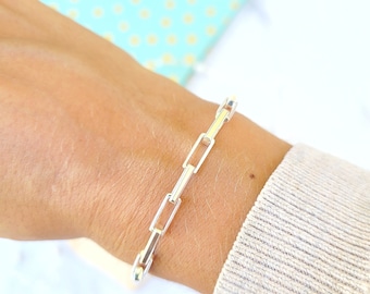 Sterling Silver Box Chain Bracelet: 4mm Rectangle Link