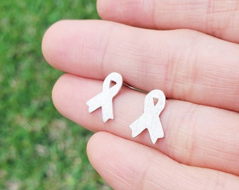 Sterling Silver Ribbon Earrings: Cancer Awareness Jewelry