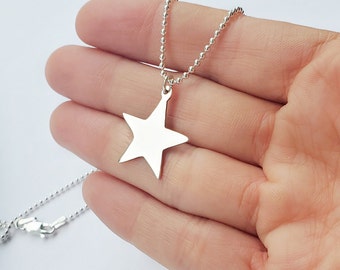 Sterling silver Star necklace for women, Big Star Pendant, silver ball chain with charm Star choker, Celestial necklace, star sign necklace