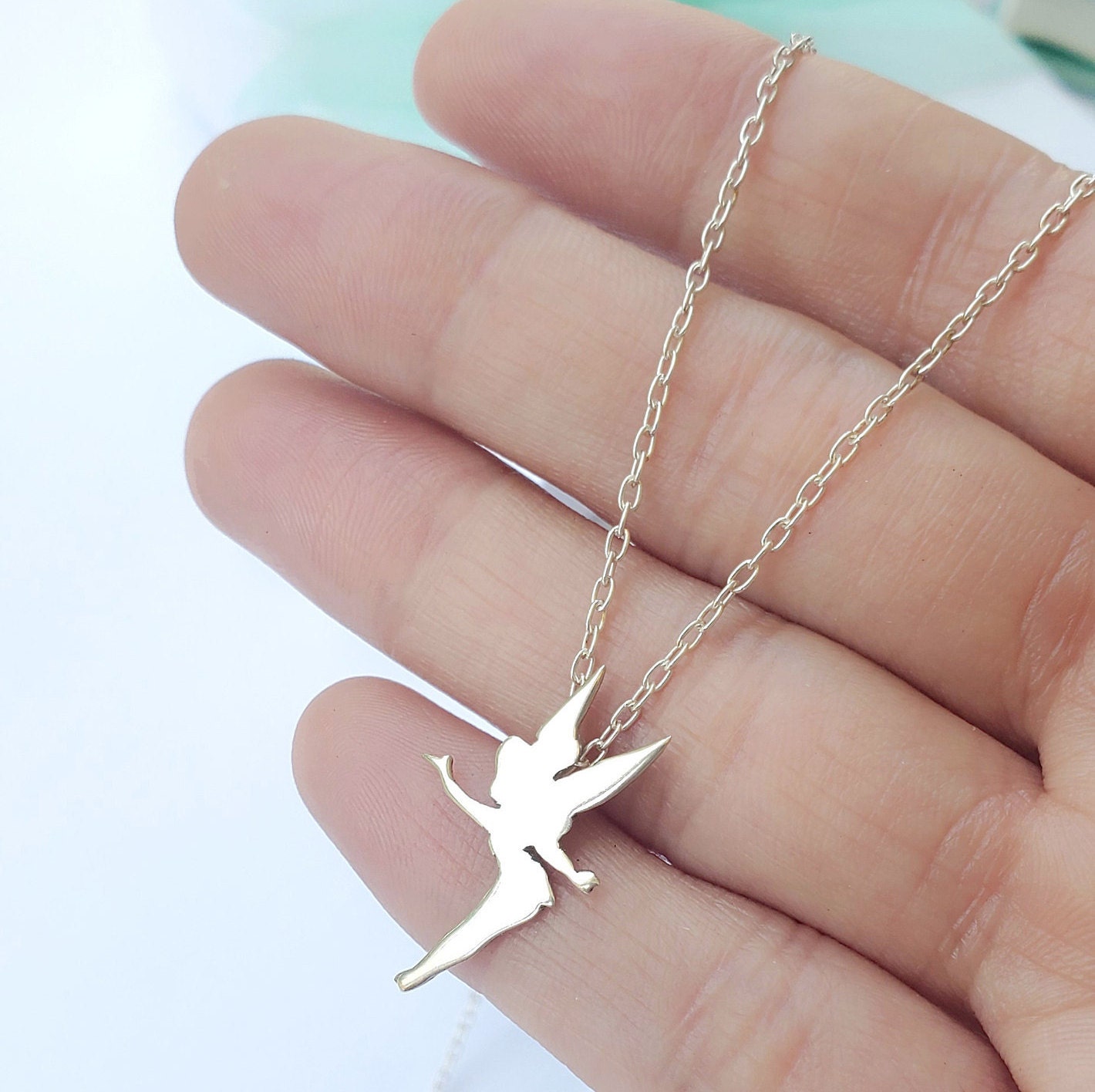 Tinkerbell Necklace Sterling Silver Fairy Necklace Peter Pan