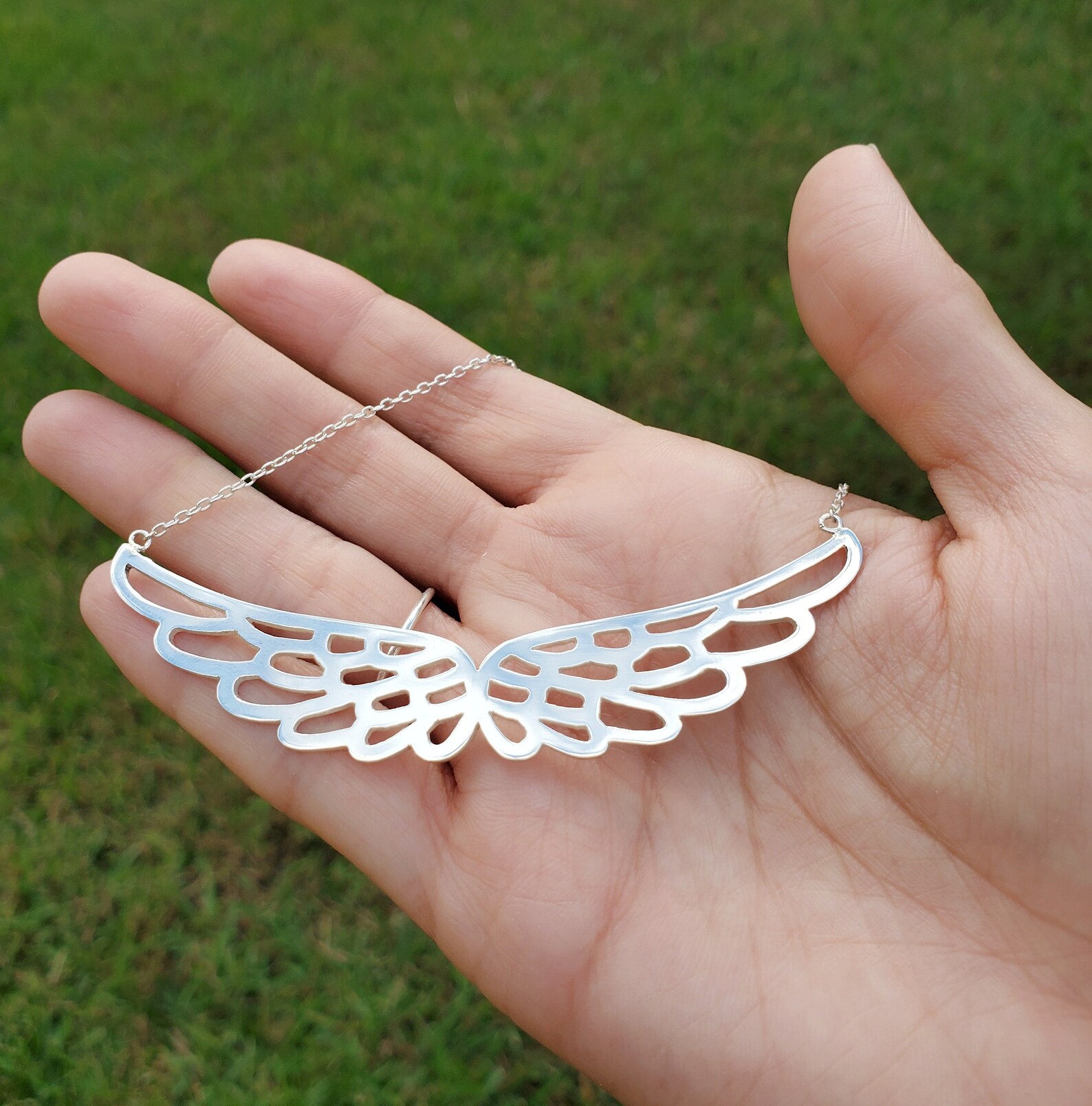 Angel Wing Necklace Sterling Silver, Bib Statement Necklace, Guardian