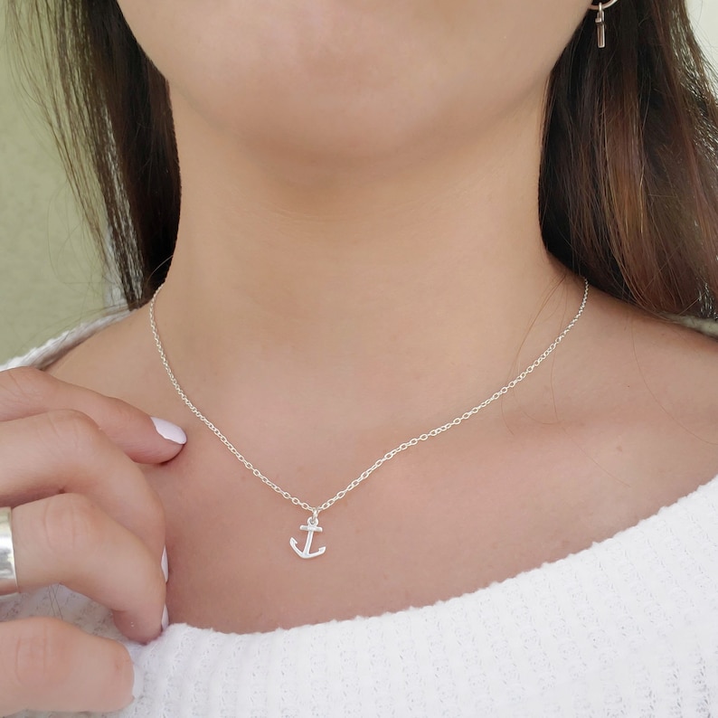 Tiny Anchor necklace Sterling Silver 925, nautical necklace, ocean necklace for women, dainty beach necklace, love surfer necklace jewelry image 1