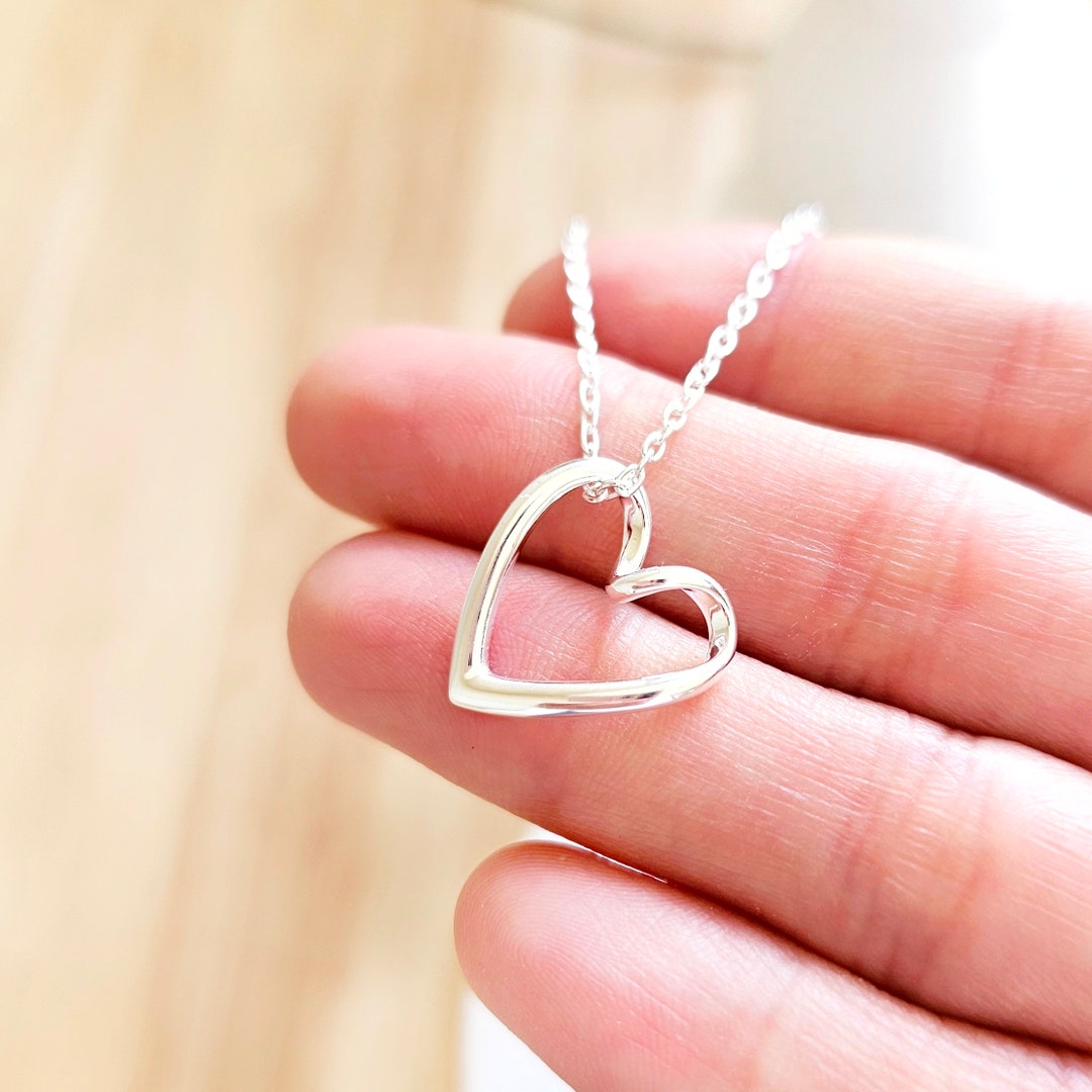 Open Heart Necklace Sterling Silver 925, Heart Choker
