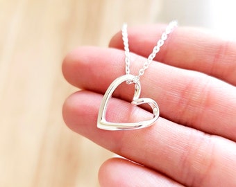 Open Heart Necklace Sterling Silver 925, heart choker, dainty heart pendant, love necklace for her, mother's day gift for valentines day